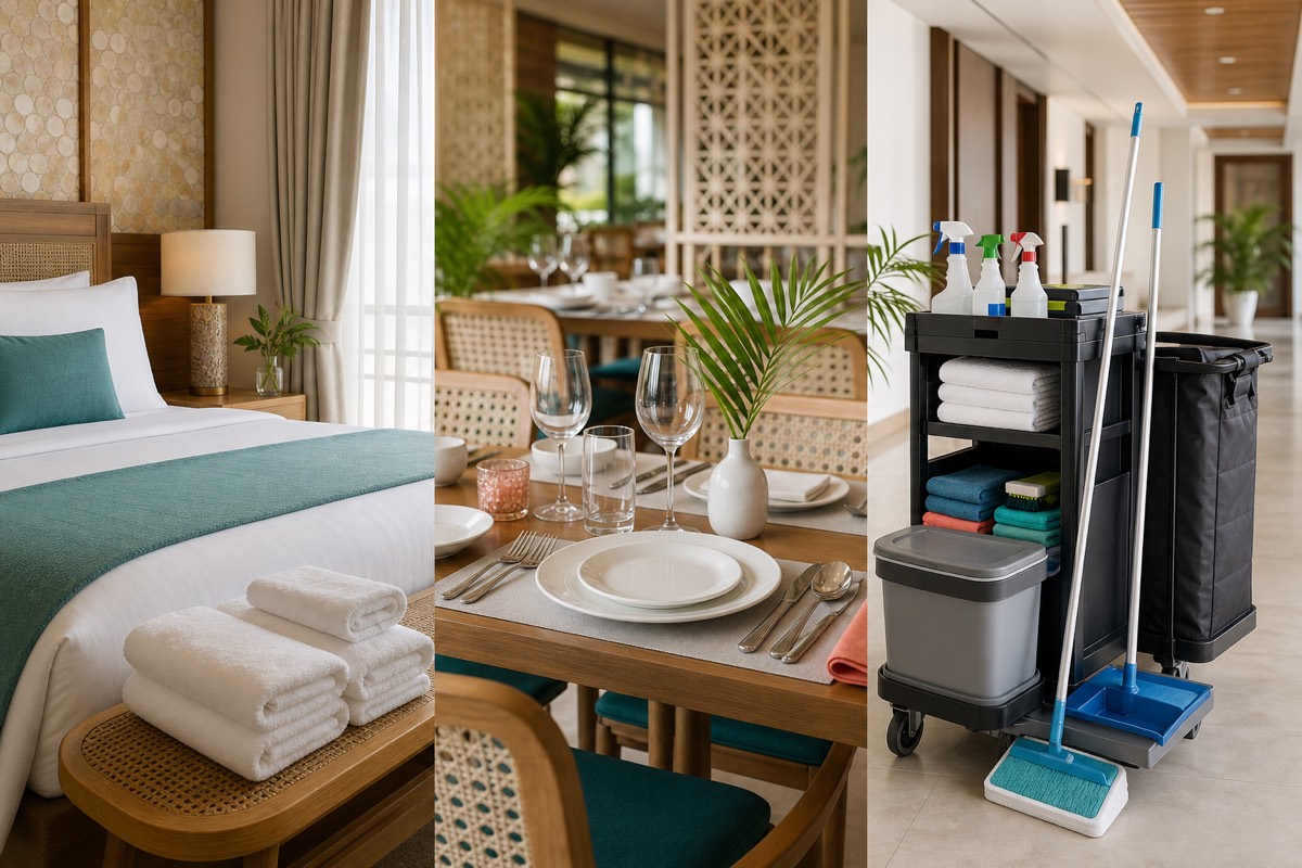 Hotel room supplies, restaurant tabletop and professional cleaning equipment